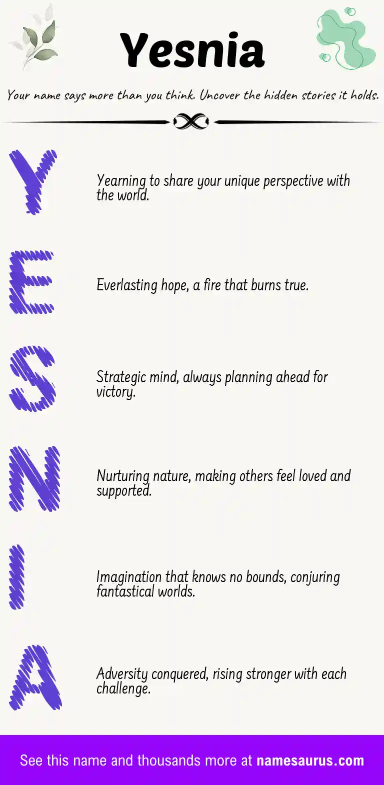Acrostic poem about Yesnia.