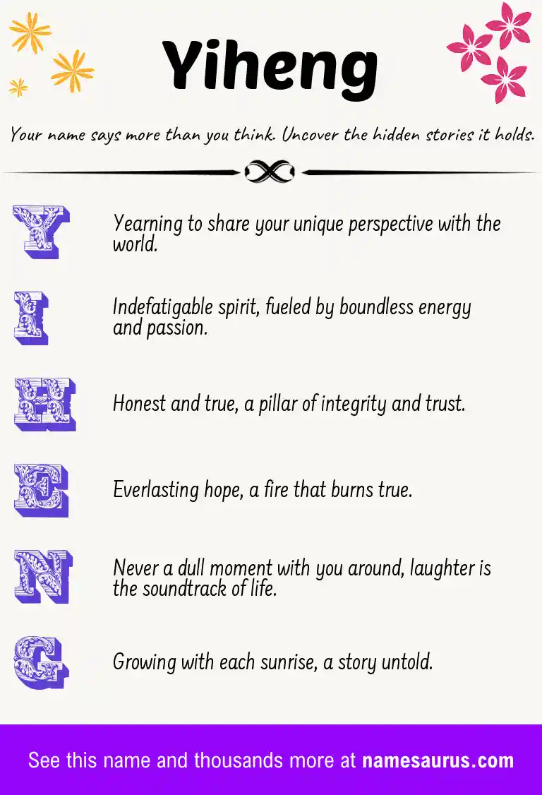 Acrostic poem about Yiheng.