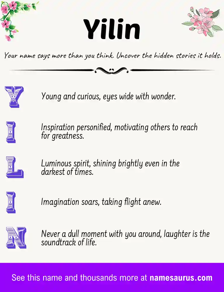 Acrostic poem about Yilin.