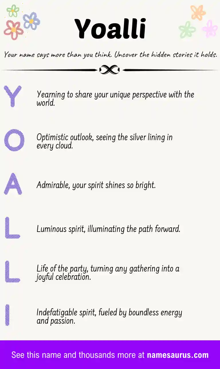 Acrostic poem about Yoalli.