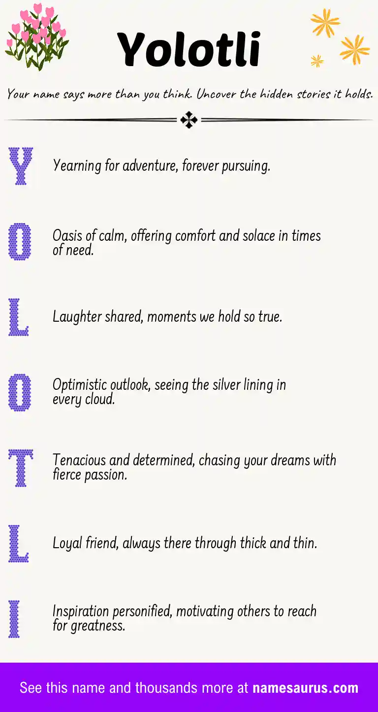 Acrostic poem about Yolotli.