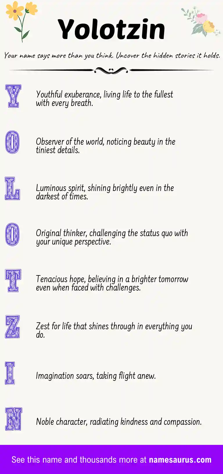 Acrostic poem about Yolotzin.