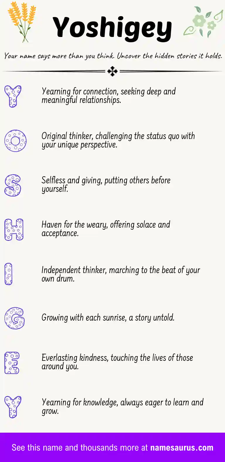 Acrostic poem about Yoshigey.