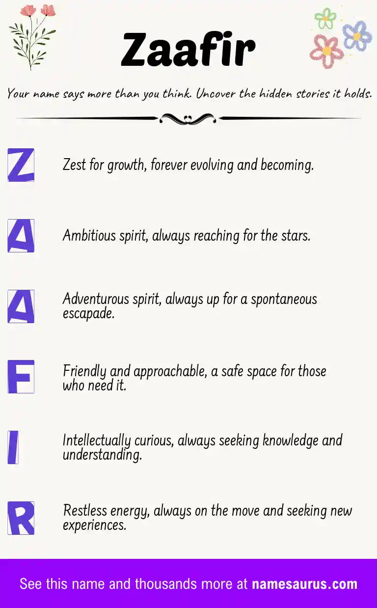 Acrostic poem about Zaafir.