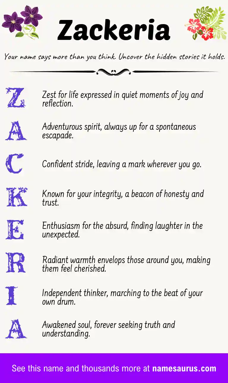 Acrostic poem about Zackeria.