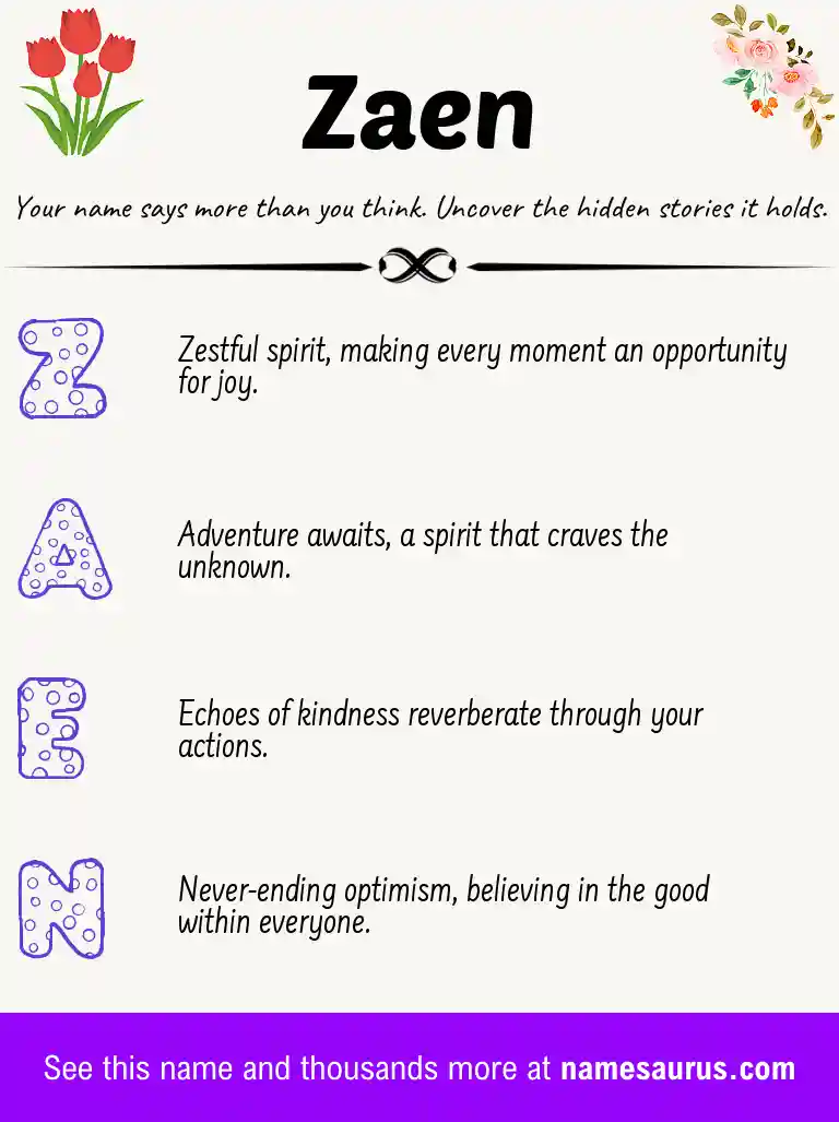 Acrostic poem about Zaen.