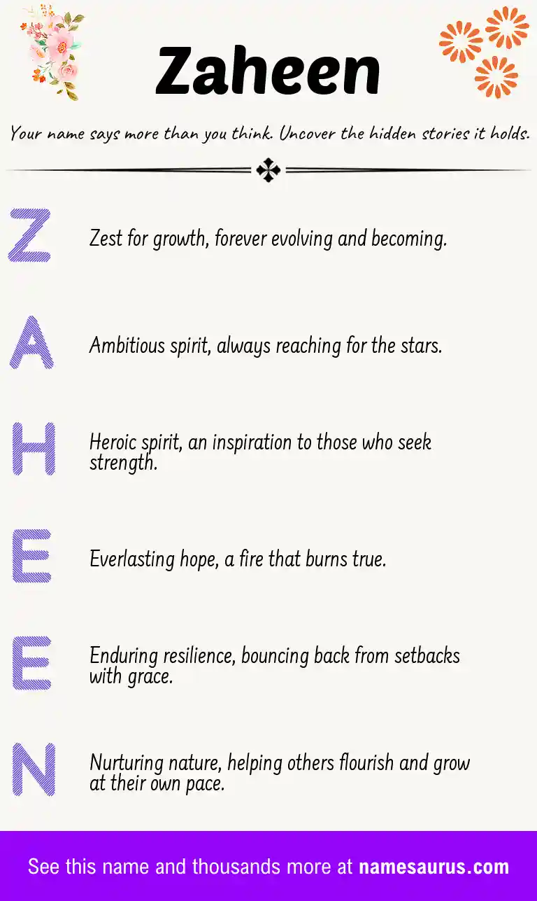 Acrostic poem about Zaheen.