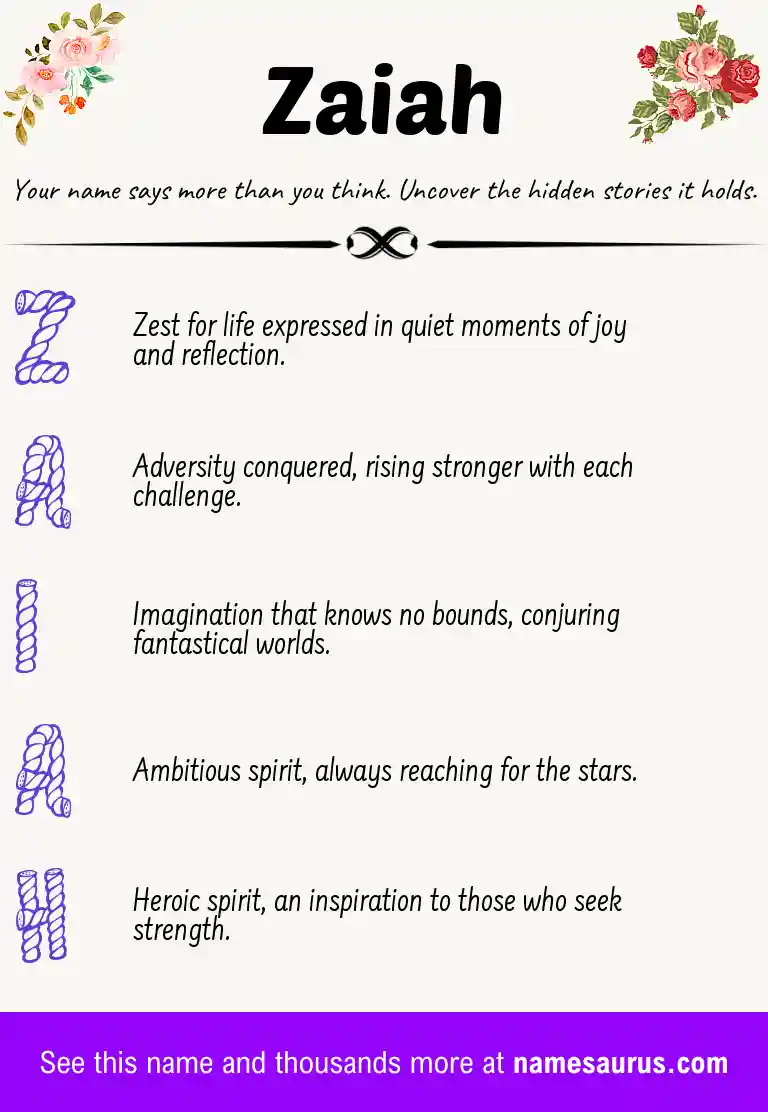 Acrostic poem about Zaiah.