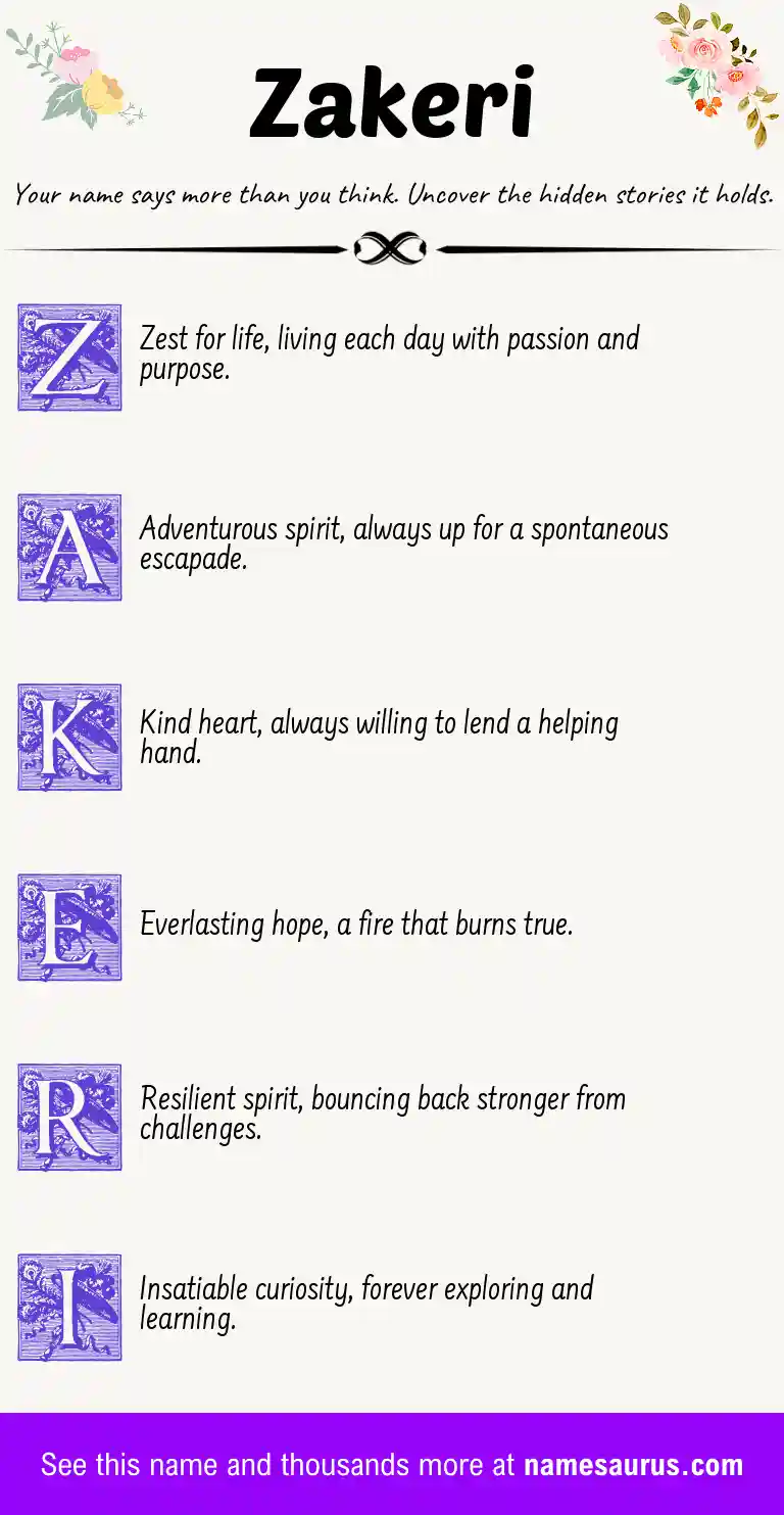 Acrostic poem about Zakeri.