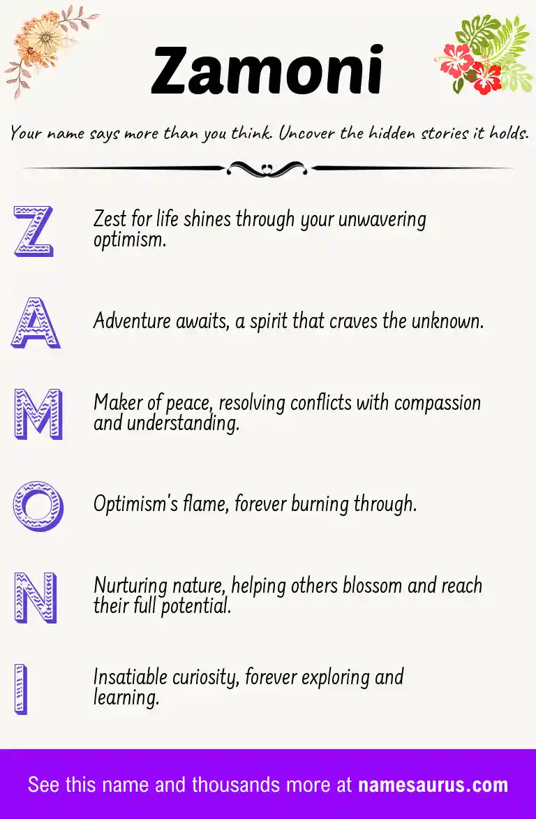 Acrostic poem about Zamoni.