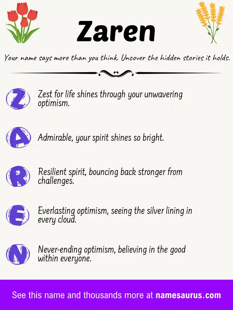 Acrostic poem about Zaren.