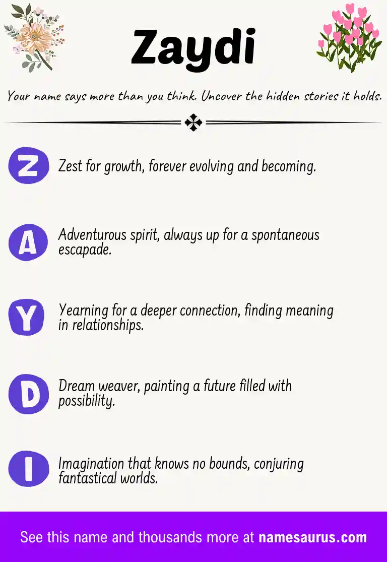 Acrostic poem about Zaydi.