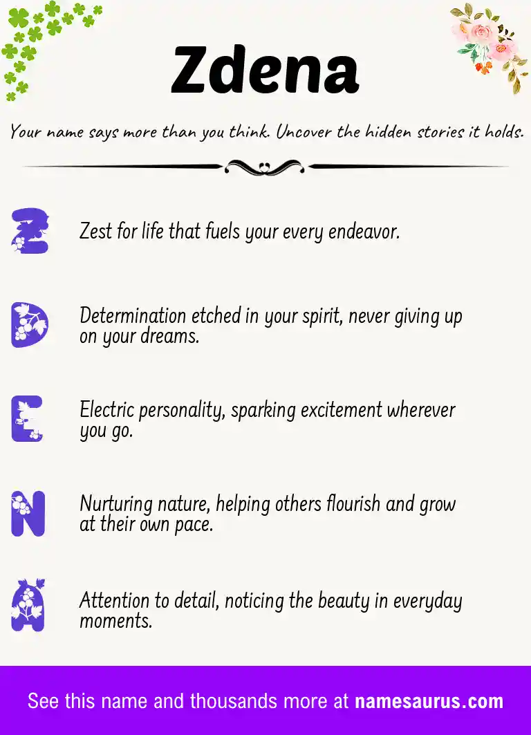 Acrostic poem about Zdena.