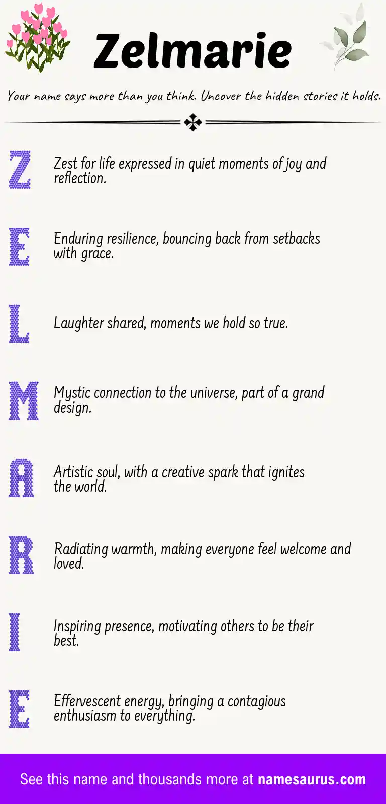 Acrostic poem about Zelmarie.