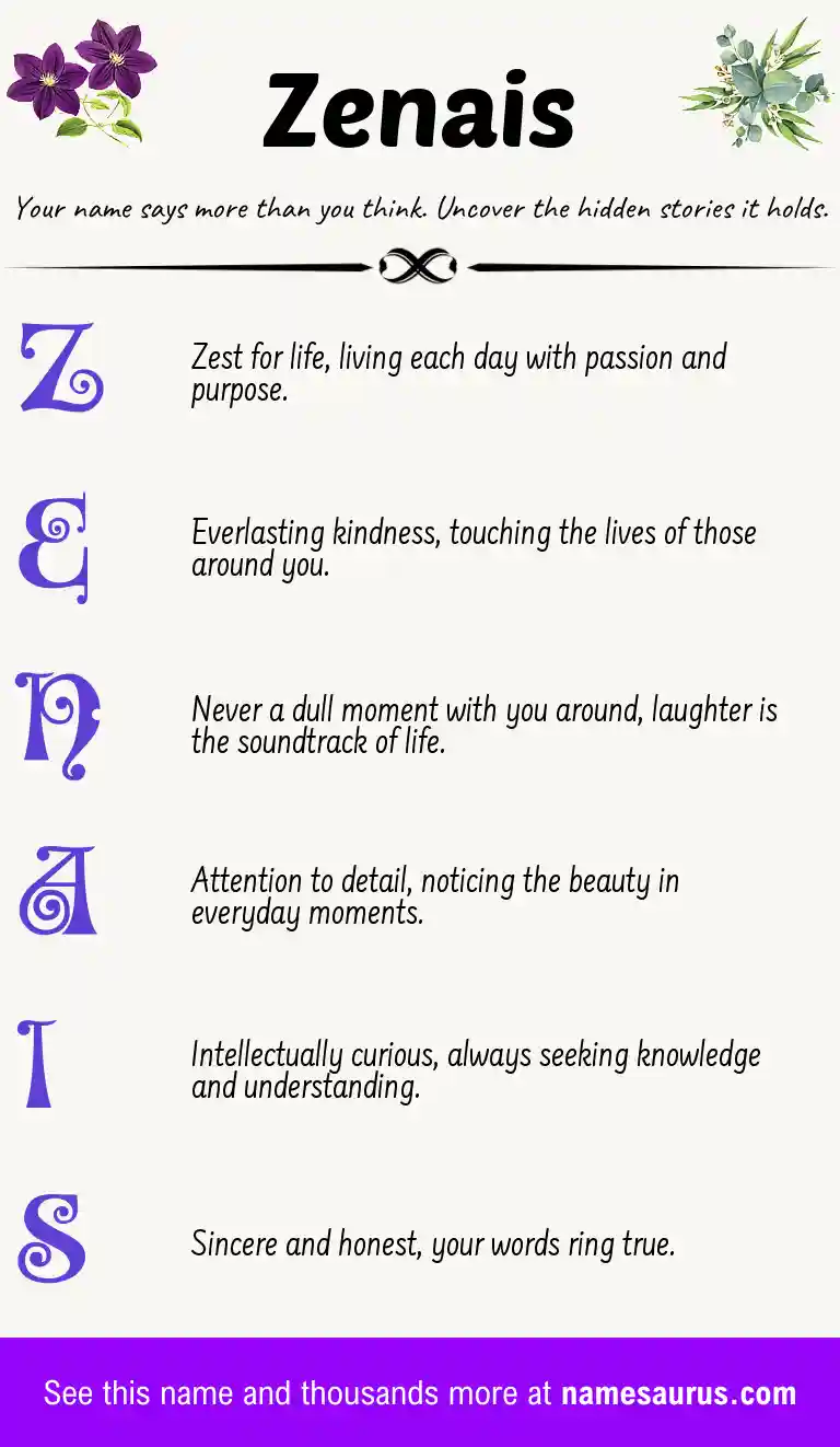 Acrostic poem about Zenais.