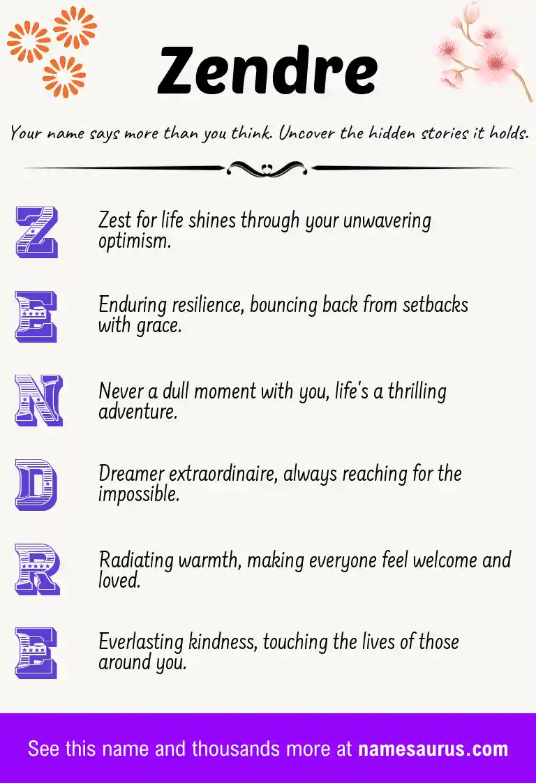 Acrostic poem about Zendre.