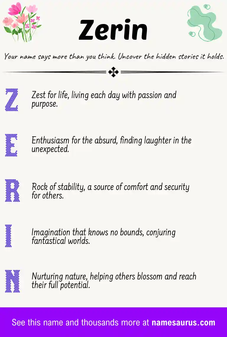 Acrostic poem about Zerin.
