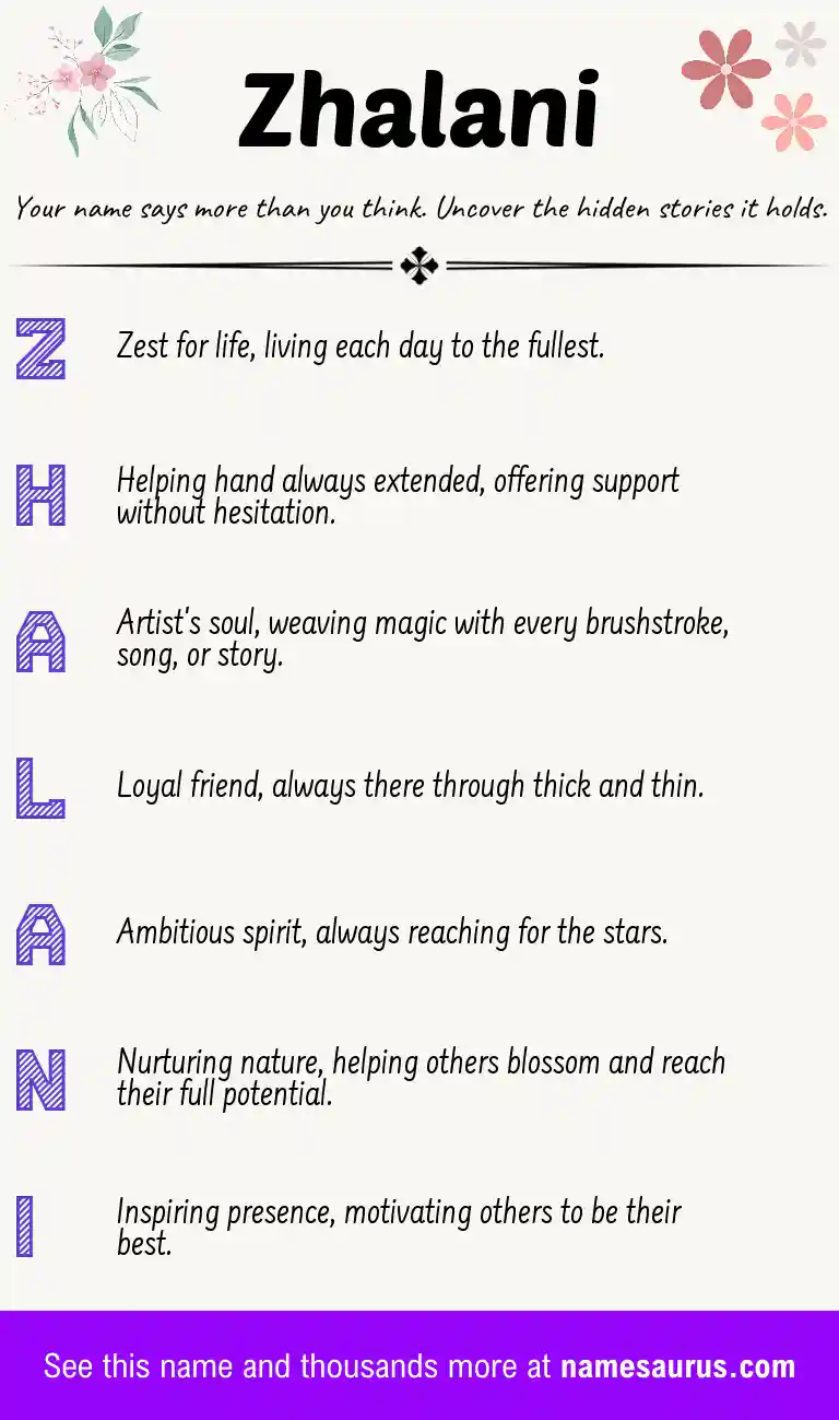 Acrostic poem about Zhalani.