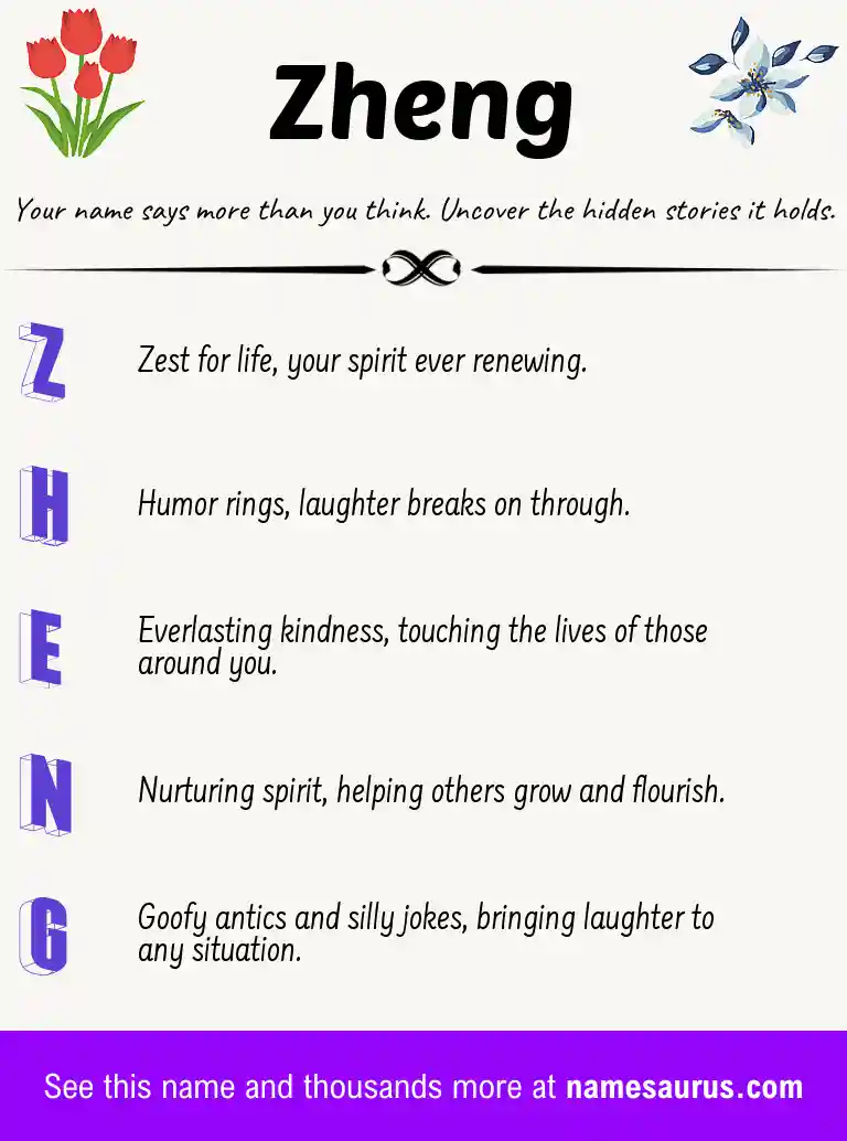 Acrostic poem about Zheng.