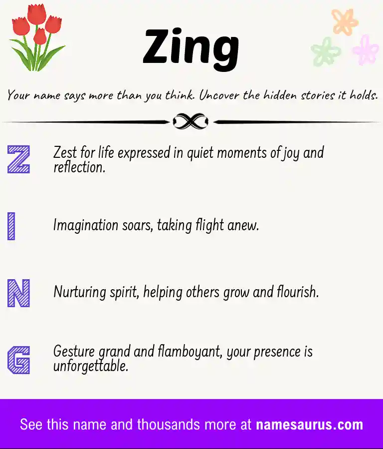 Acrostic poem about Zing.