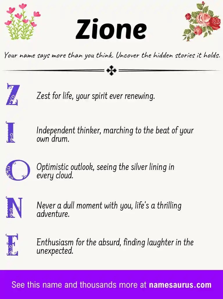 Acrostic poem about Zione.