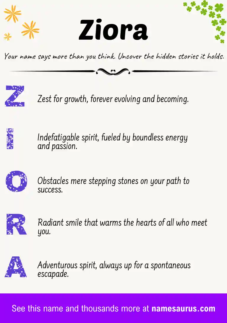 Acrostic poem about Ziora.