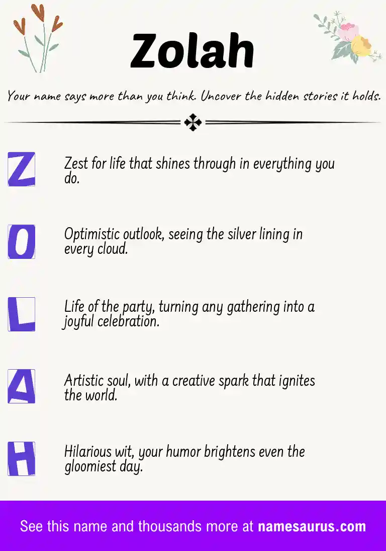 Acrostic poem about Zolah.