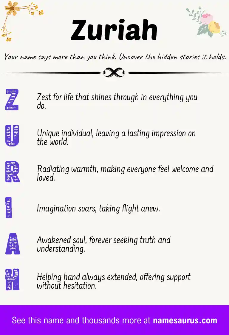 Acrostic poem about Zuriah.