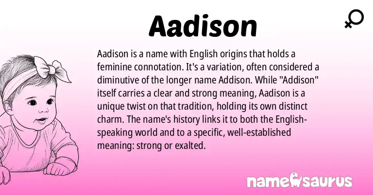 Infographic about Aadison name meaning, Aadison is a name from English origin(s).