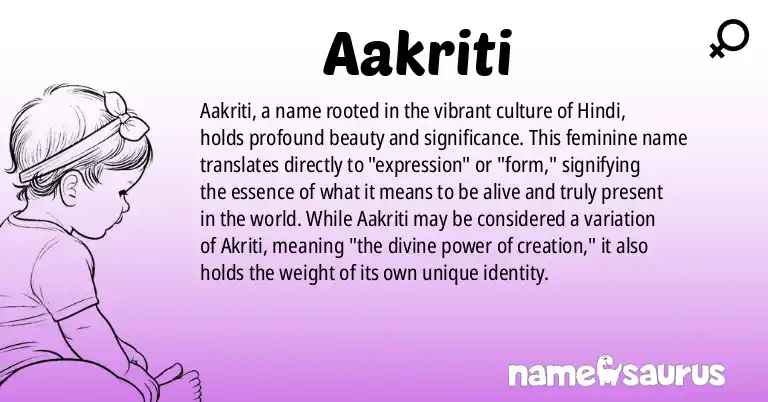 Infographic about Aakriti name meaning, Aakriti is a name from Hindi origin(s).