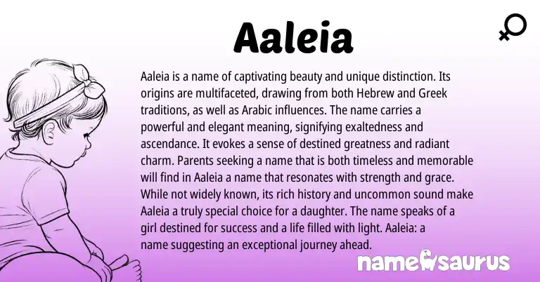 Infographic about Aaleia name meaning, Aaleia is a name from Arabic origin(s).
