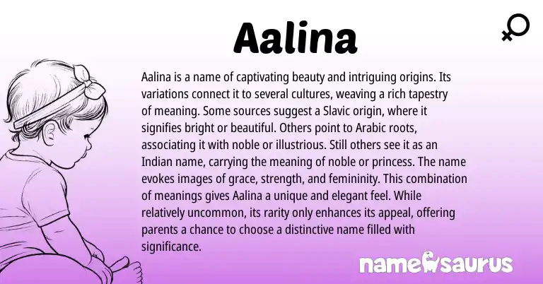Infographic about Aalina name meaning, Aalina is a name from Arabic, Germanic, Indian origin(s).