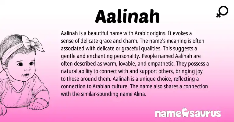 Infographic about Aalinah name meaning, Aalinah is a name from Arabic origin(s).