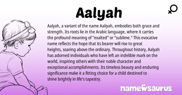 Infographic about Aalyah name meaning, Aalyah is a name from Arabic origin(s).