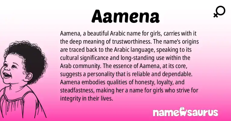 Infographic about Aamena name meaning, Aamena is a name from Arabic origin(s).