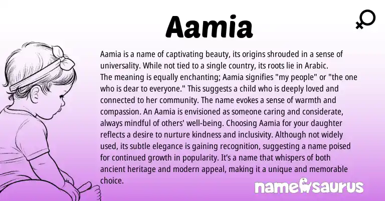 Infographic about Aamia name meaning, Aamia is a name from Arabic origin(s).