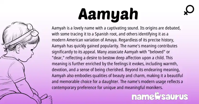 Infographic about Aamyah name meaning, Aamyah is a name from Spanish origin(s).
