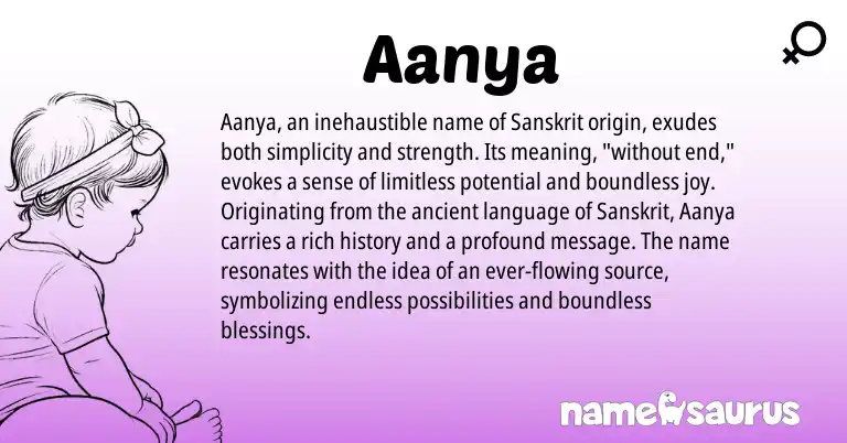 Infographic about Aanya name meaning, Aanya is a name from Sanskrit origin(s).