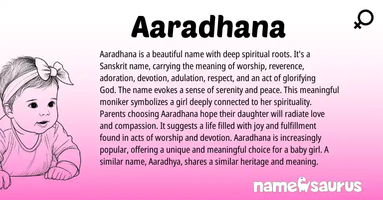 Infographic about Aaradhana name meaning, Aaradhana is a name from Indian, Sanskrit origin(s).