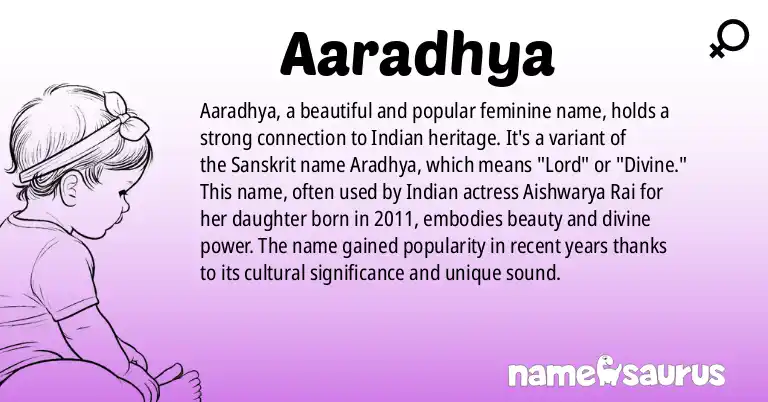 Infographic about Aaradhya name meaning, Aaradhya is a name from Indian origin(s).