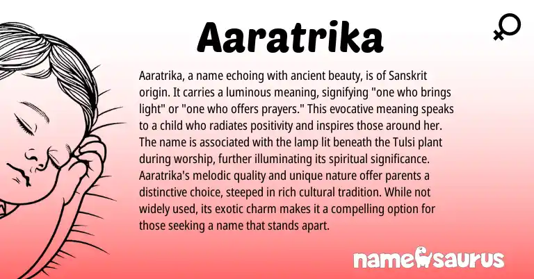 Infographic about Aaratrika name meaning, Aaratrika is a name from Bengali, Sanskrit origin(s).