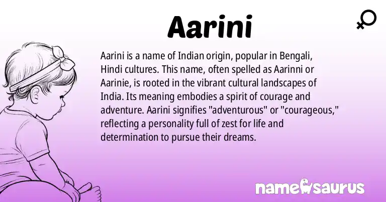 Infographic about Aarini name meaning, Aarini is a name from Indian, Bengali, Hindi origin(s).