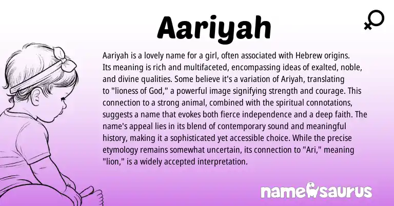 Infographic about Aariyah name meaning, Aariyah is a name from Hebrew origin(s).