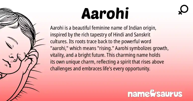 Infographic about Aarohi name meaning, Aarohi is a name from Hindi, Sanskrit origin(s).
