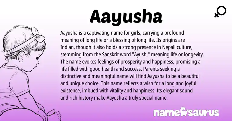 Infographic about Aayusha name meaning, Aayusha is a name from Indian, Sanskrit origin(s).