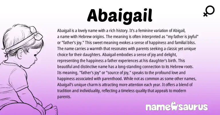 Infographic about Abaigail name meaning, Abaigail is a name from Hebrew origin(s).
