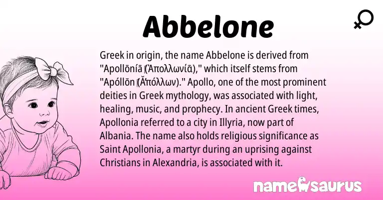 Infographic about Abbelone name meaning, Abbelone is a name from Greek origin(s).