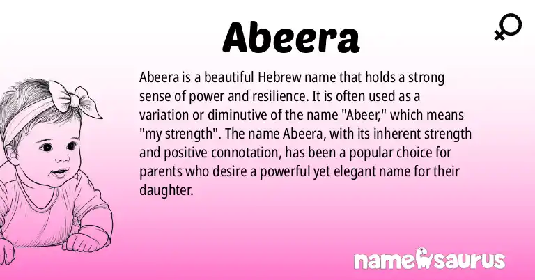 Infographic about Abeera name meaning, Abeera is a name from Hebrew origin(s).