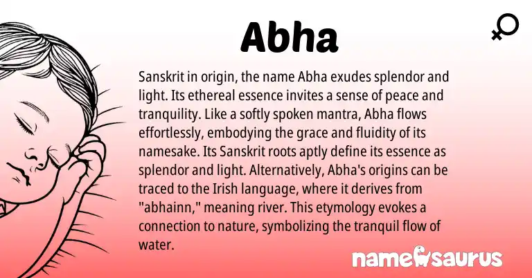 Infographic about Abha name meaning, Abha is a name from Irish, Sanskrit origin(s).