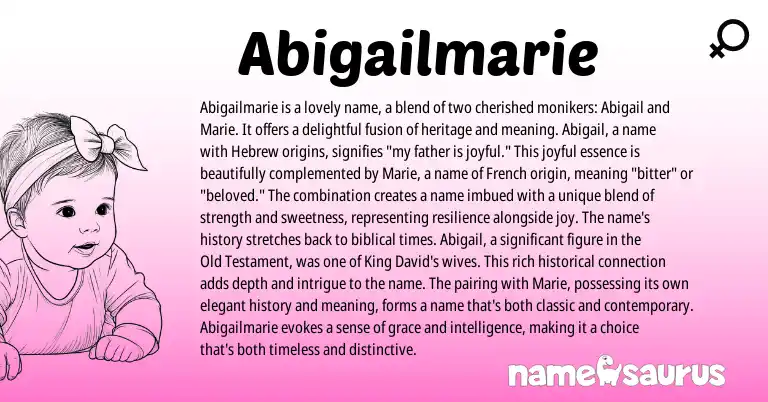 Infographic about Abigailmarie name meaning, Abigailmarie is a name from French, Hebrew origin(s).